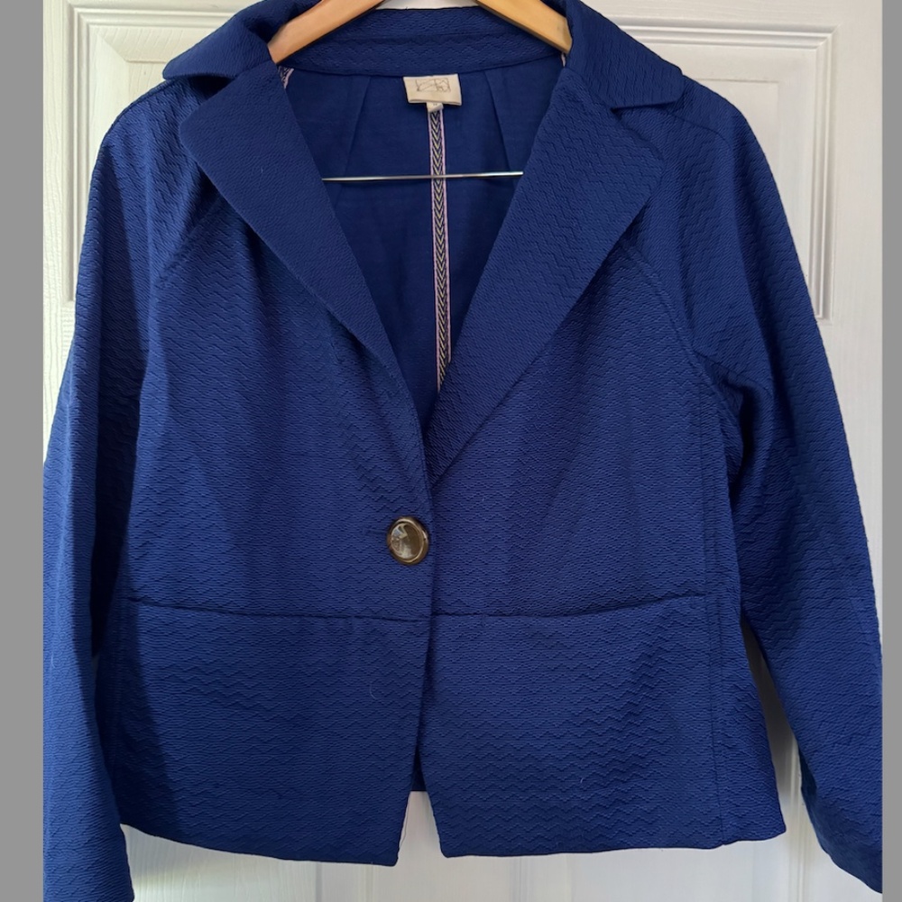 Anthropologie Size 12 Royal Blue Boxy cropped Jacket Blazer Textured